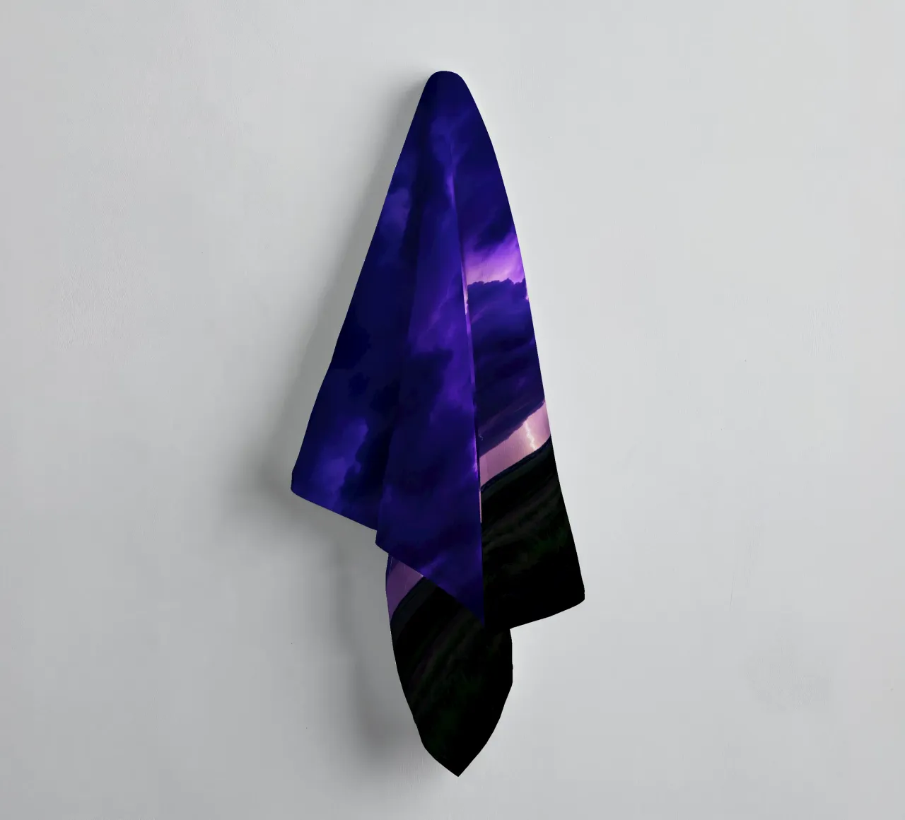 lightning storms illuminate dark purple clouds towel by DesignDoodle