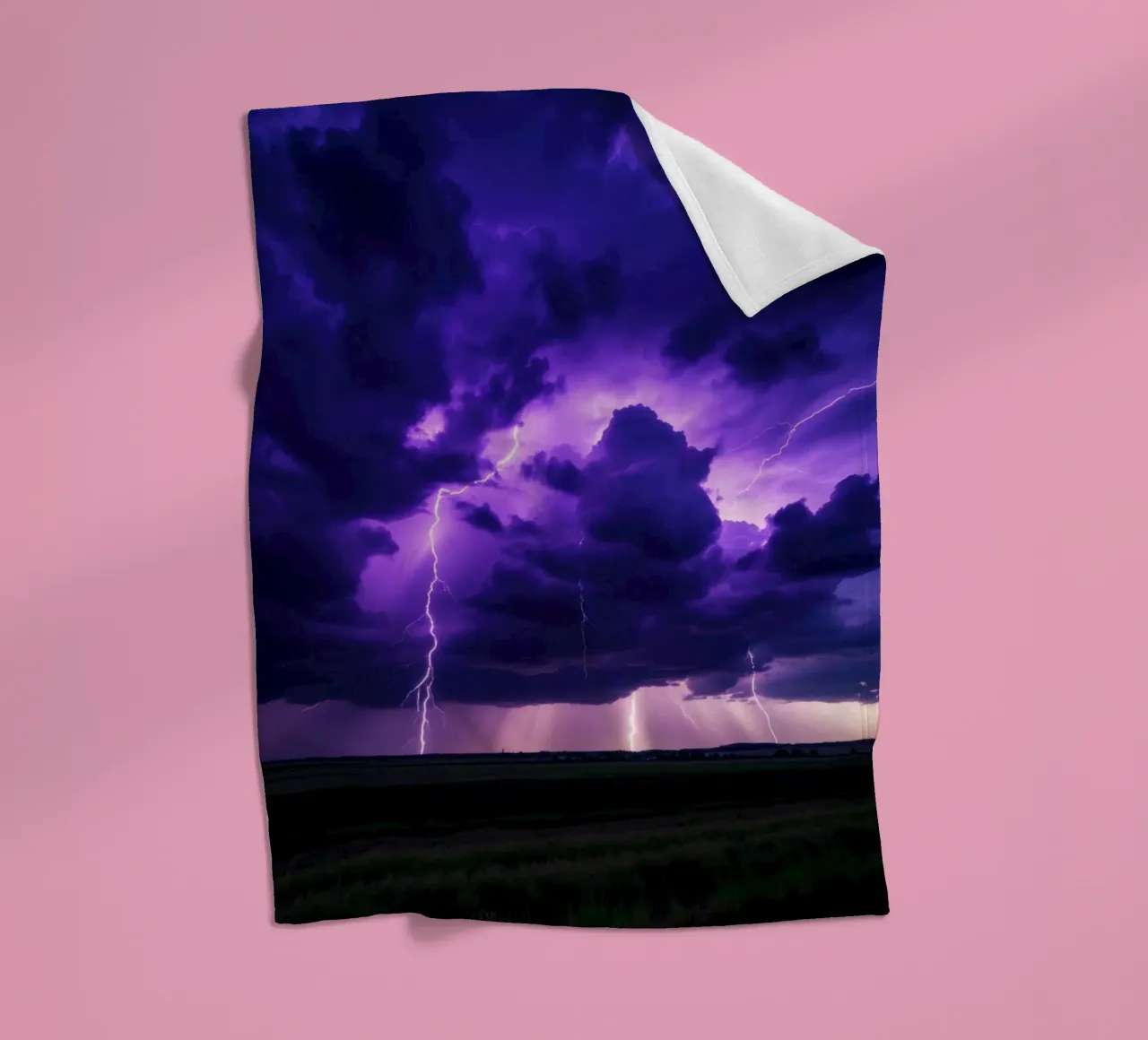 lightning storms illuminate dark purple clouds fleece blanket by DesignDoodle