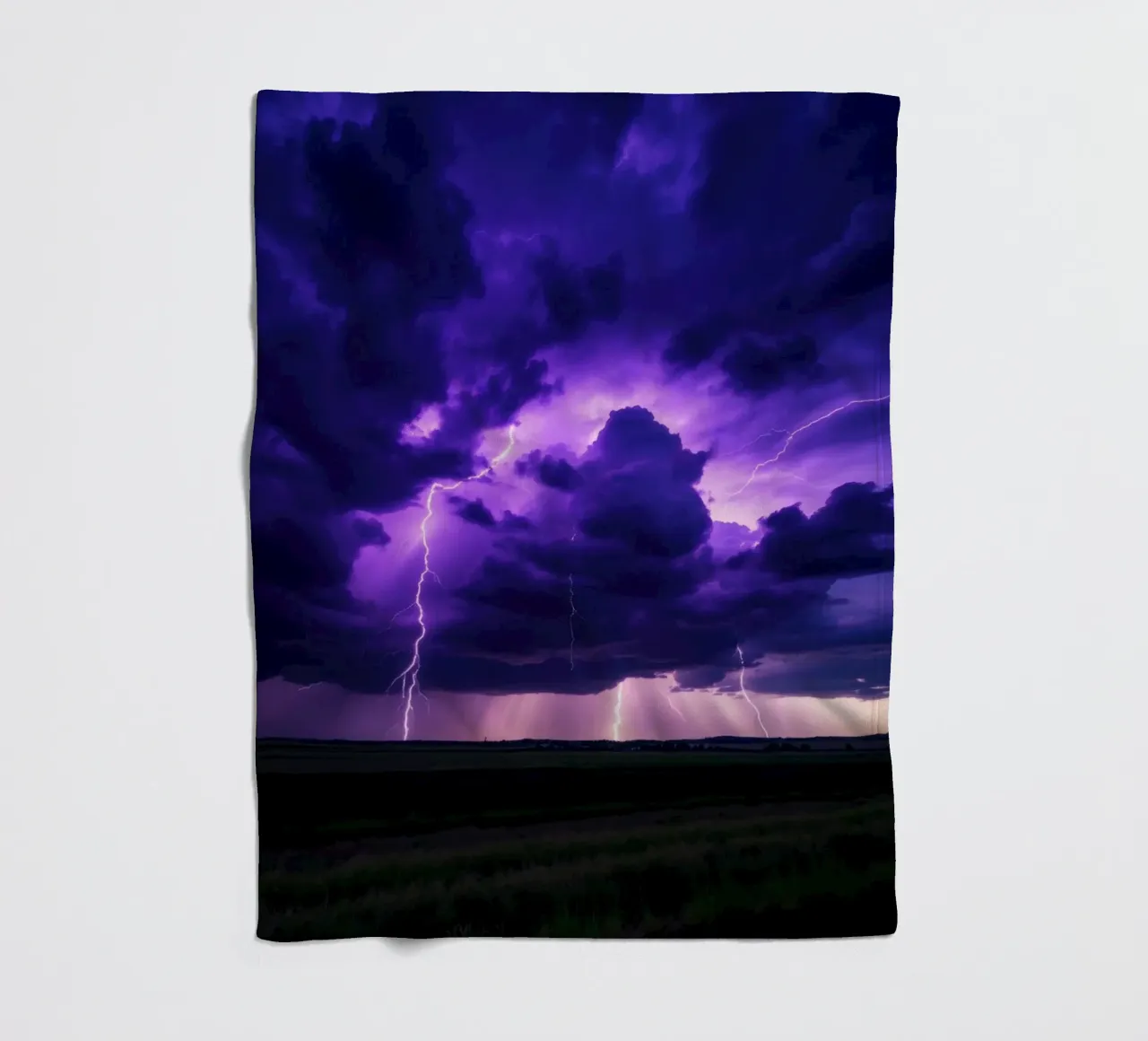 lightning storms illuminate dark purple clouds fleece blanket by DesignDoodle