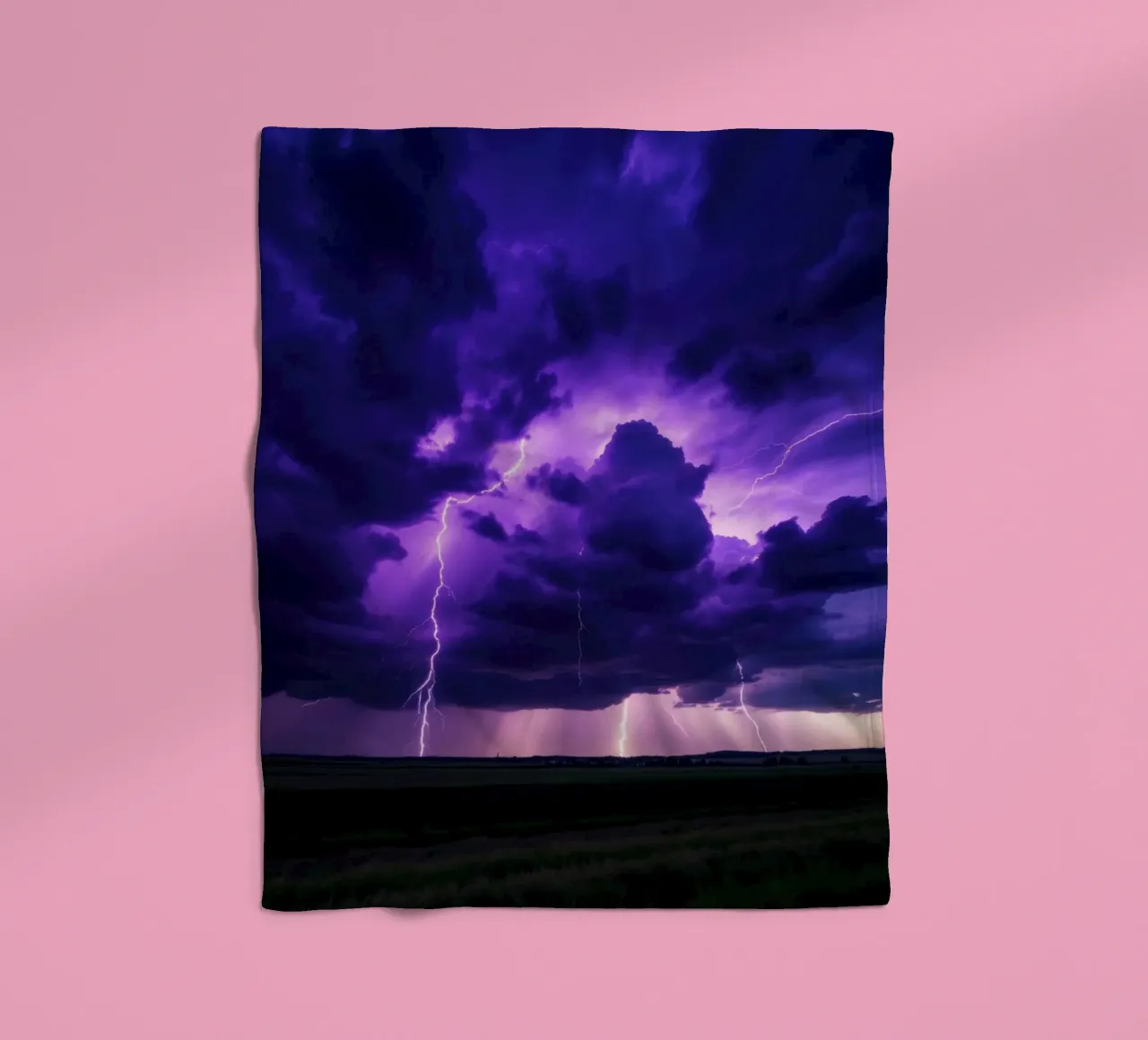 lightning storms illuminate dark purple clouds fleece blanket by DesignDoodle