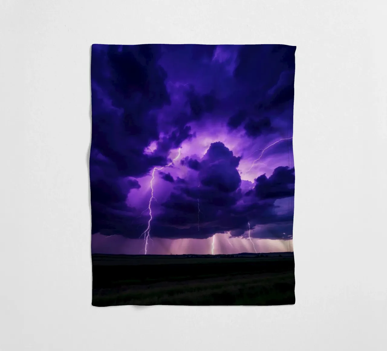 lightning storms illuminate dark purple clouds fleece blanket by DesignDoodle