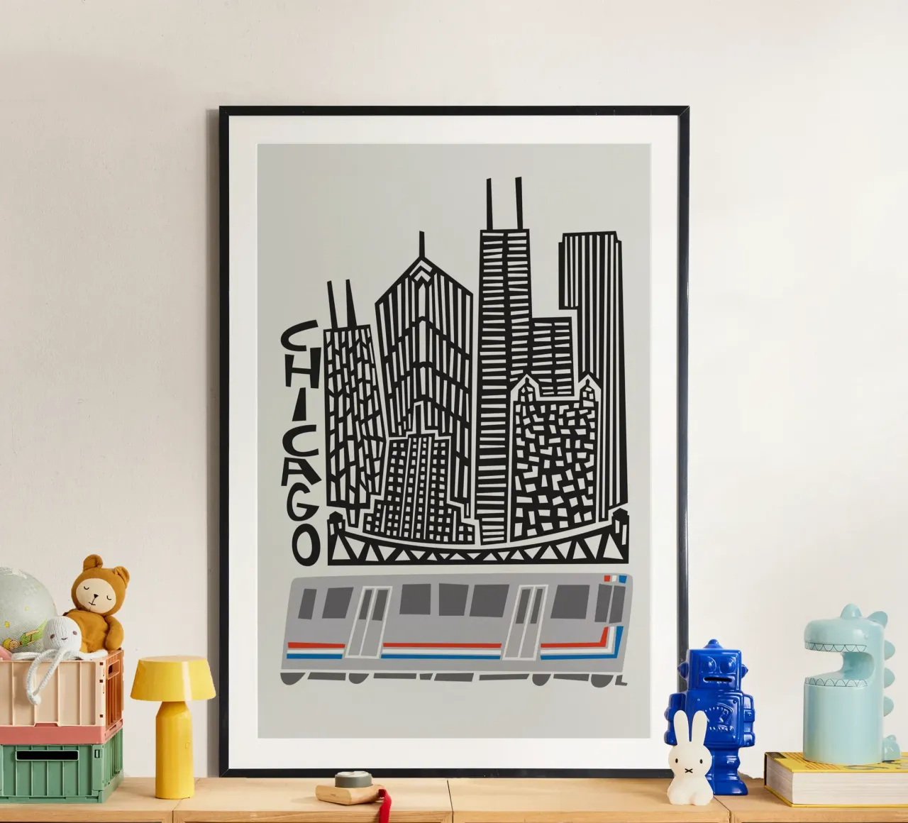 Città di Chicago poster con telaio in legno da Fox & Velvet