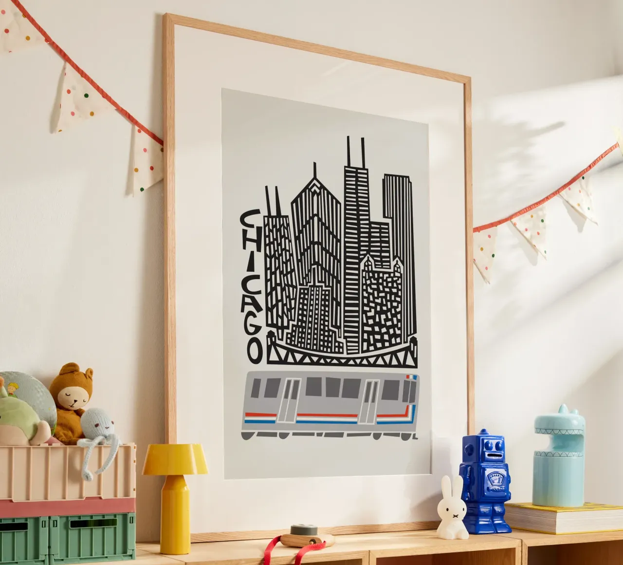 Città di Chicago poster con telaio in legno da Fox & Velvet