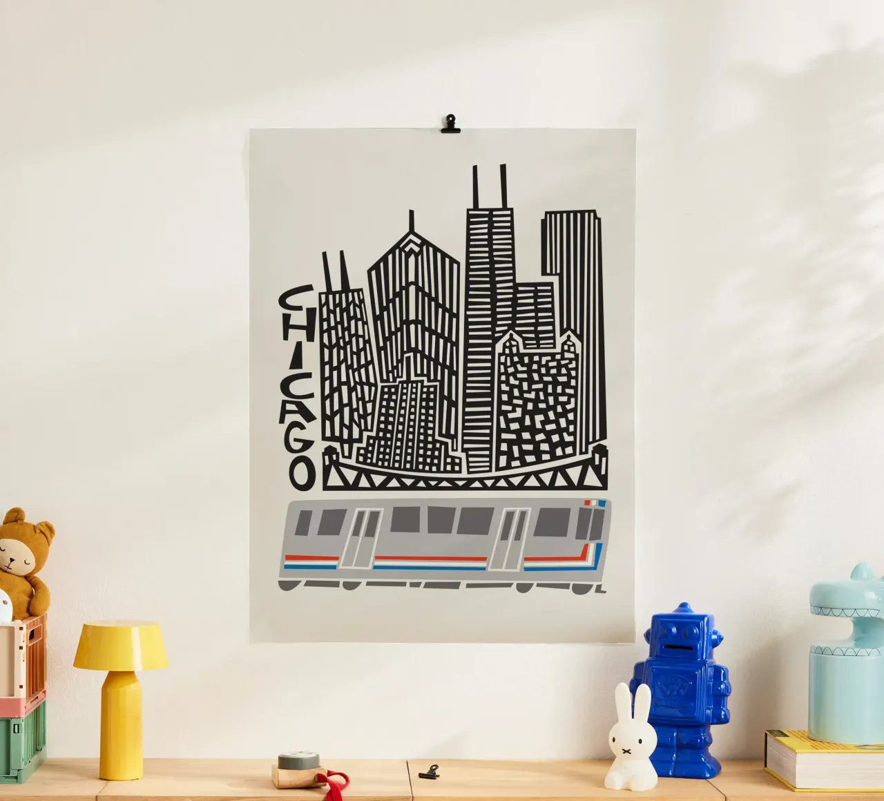 Città di Chicago poster con telaio in legno da Fox & Velvet