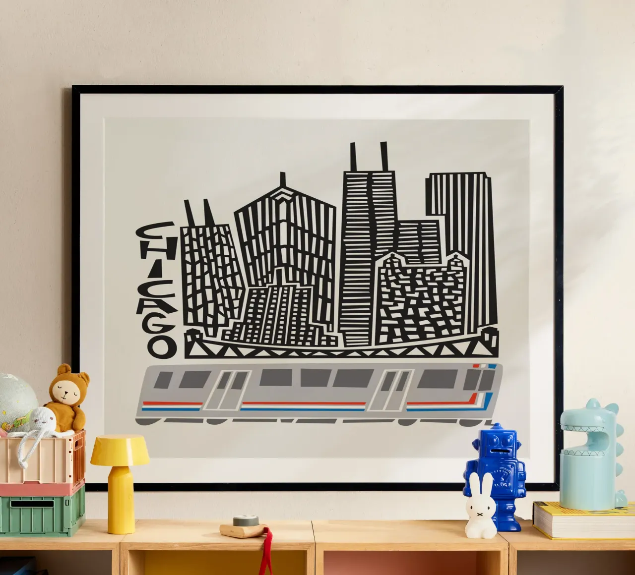 Città di Chicago poster con telaio in legno da Fox & Velvet