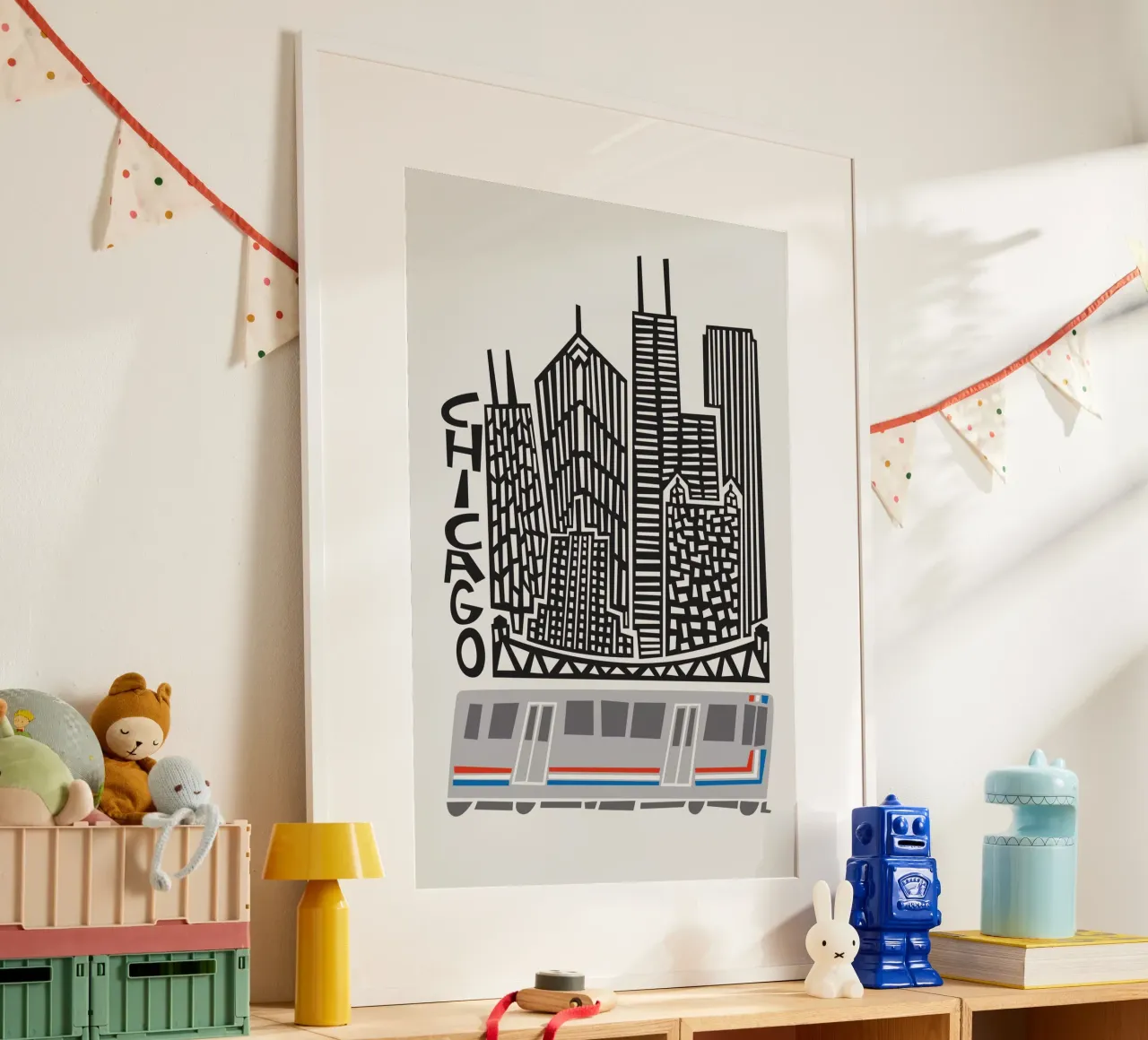 Città di Chicago poster con telaio in legno da Fox & Velvet
