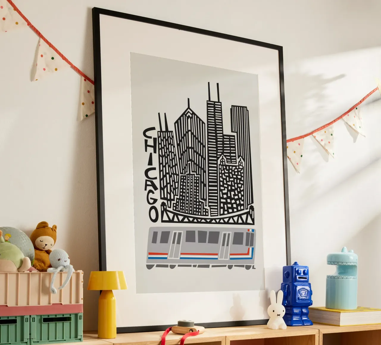 Città di Chicago poster con telaio in legno da Fox & Velvet