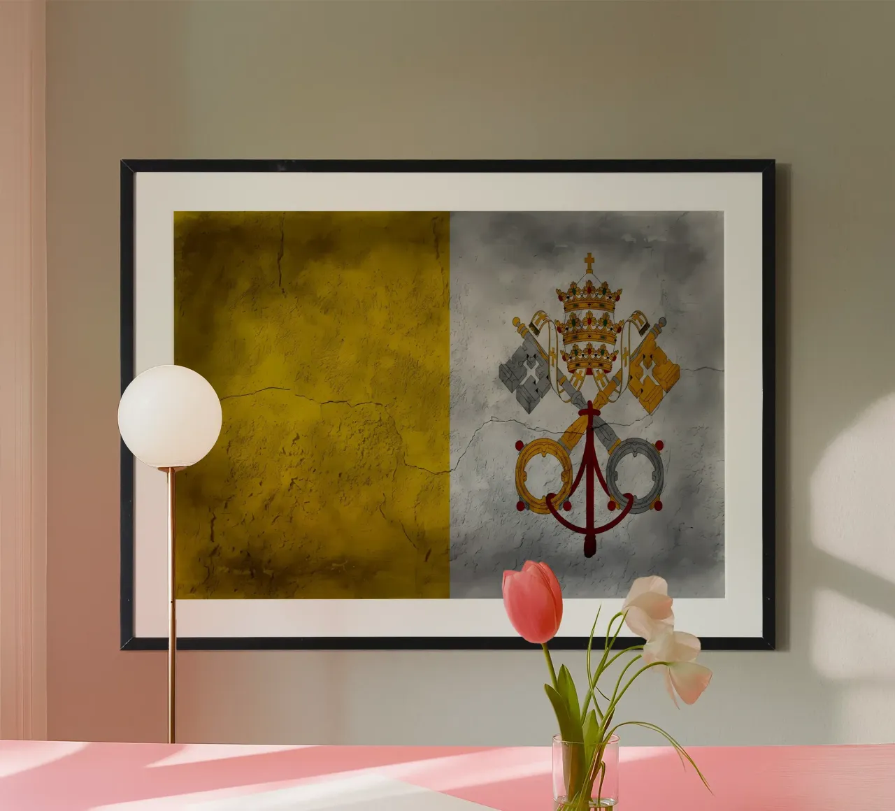 Ville de Vantican Saint-Siège drapeau vintage poster avec cadre en aluminium de Joshua A Holmes