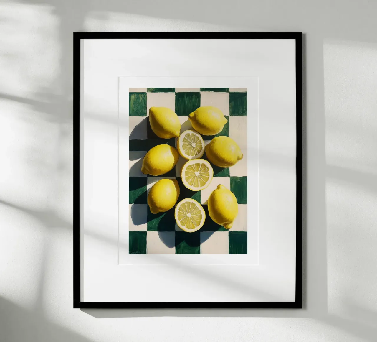 Limoni su una scacchiera vintage poster con telaio in alluminio da Spice & Style