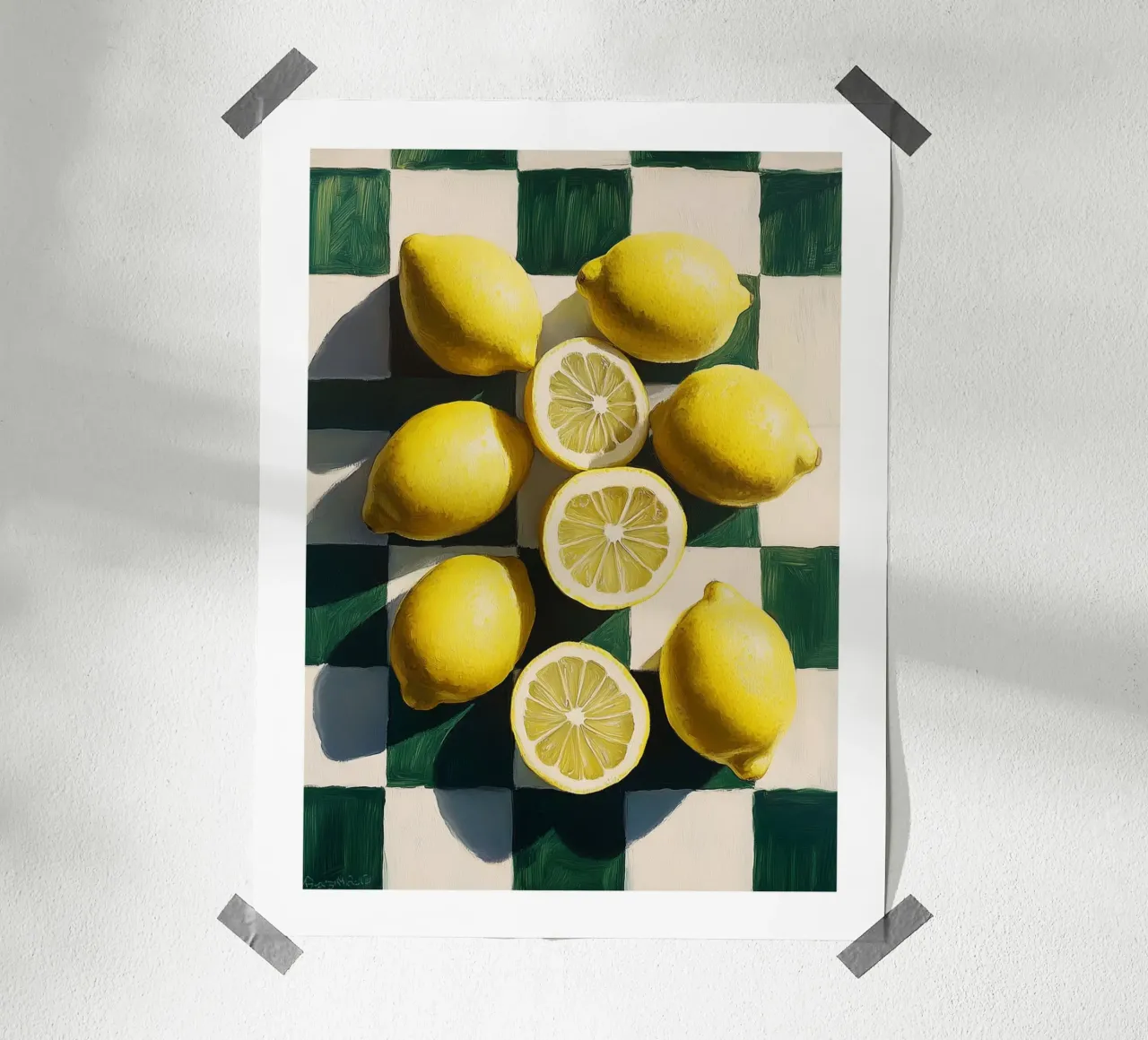 Limoni su una scacchiera vintage poster con telaio in alluminio da Spice & Style