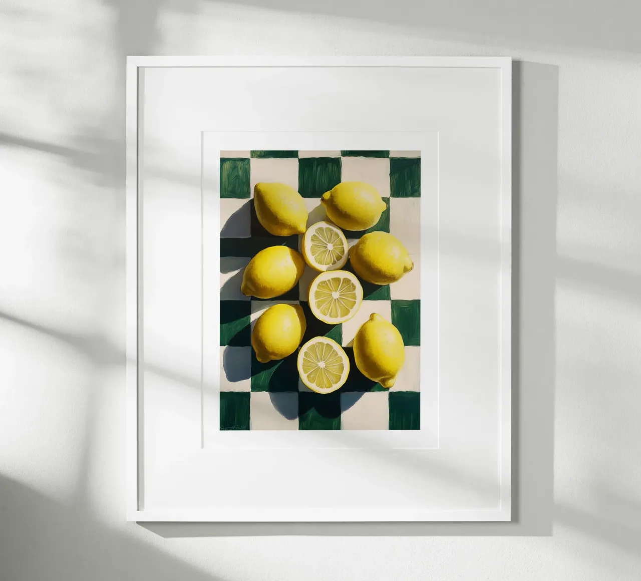 Limoni su una scacchiera vintage poster con telaio in alluminio da Spice & Style