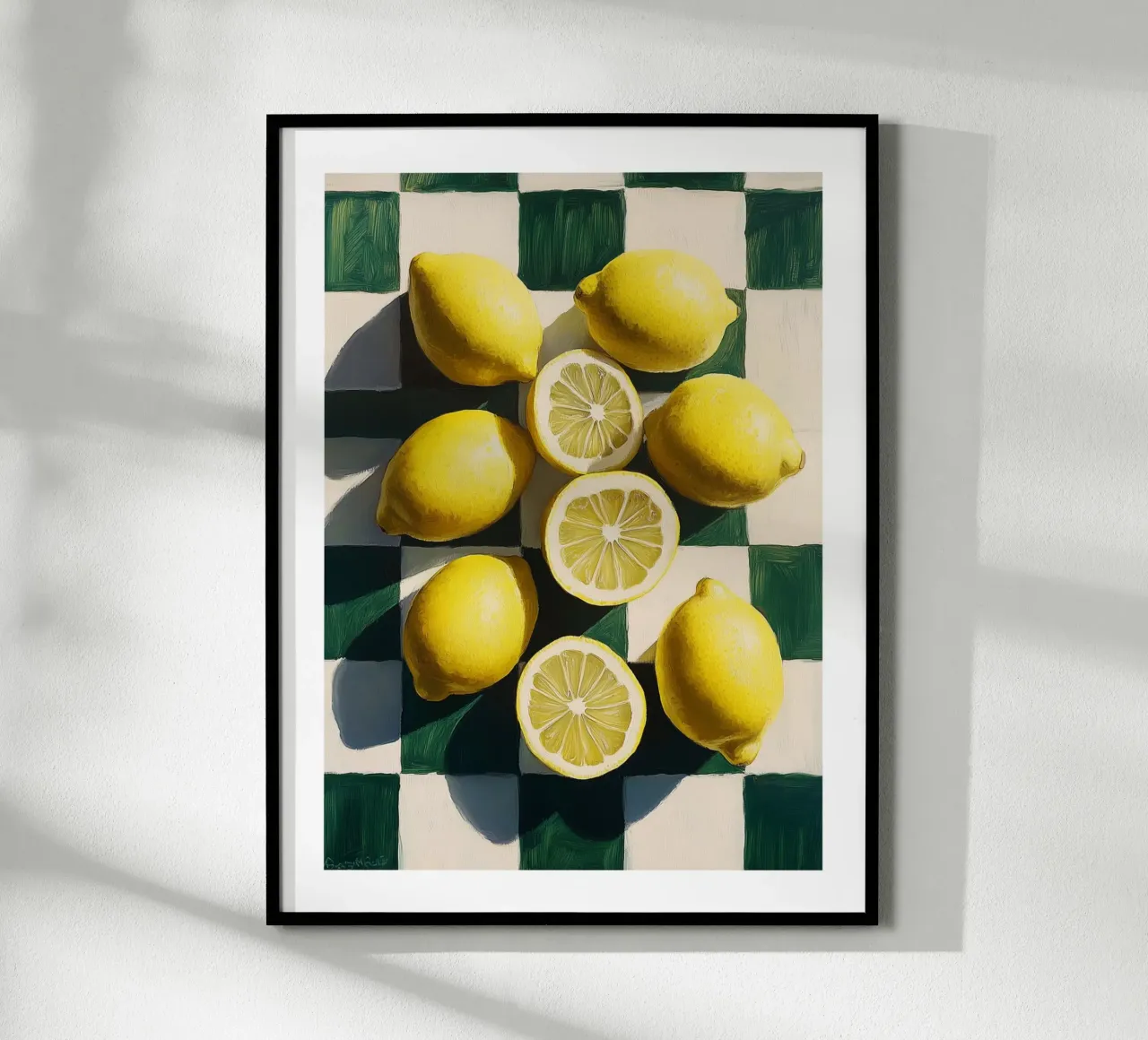 Limoni su una scacchiera vintage poster con telaio in alluminio da Spice & Style