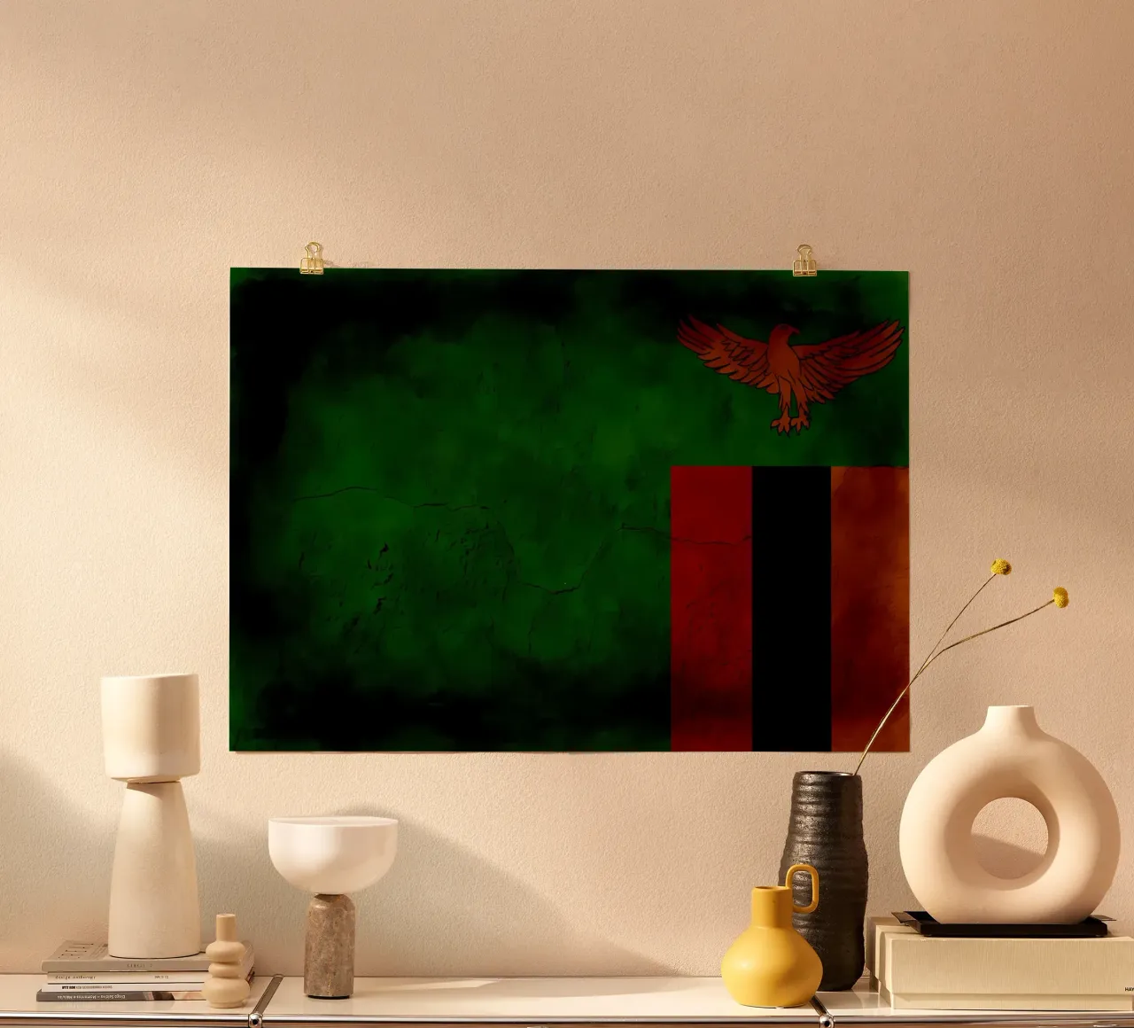Zambia vintage vlag poster met kunststof frame van Joshua A Holmes