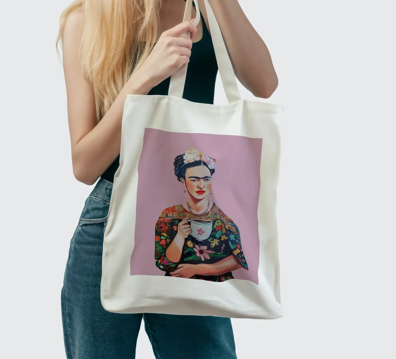 Frida Kahlo Coffee Love tote bag by Carinaprint