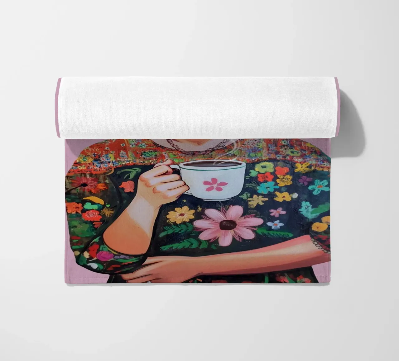 Frida Kahlo Coffee Love beach towel by Carinaprint