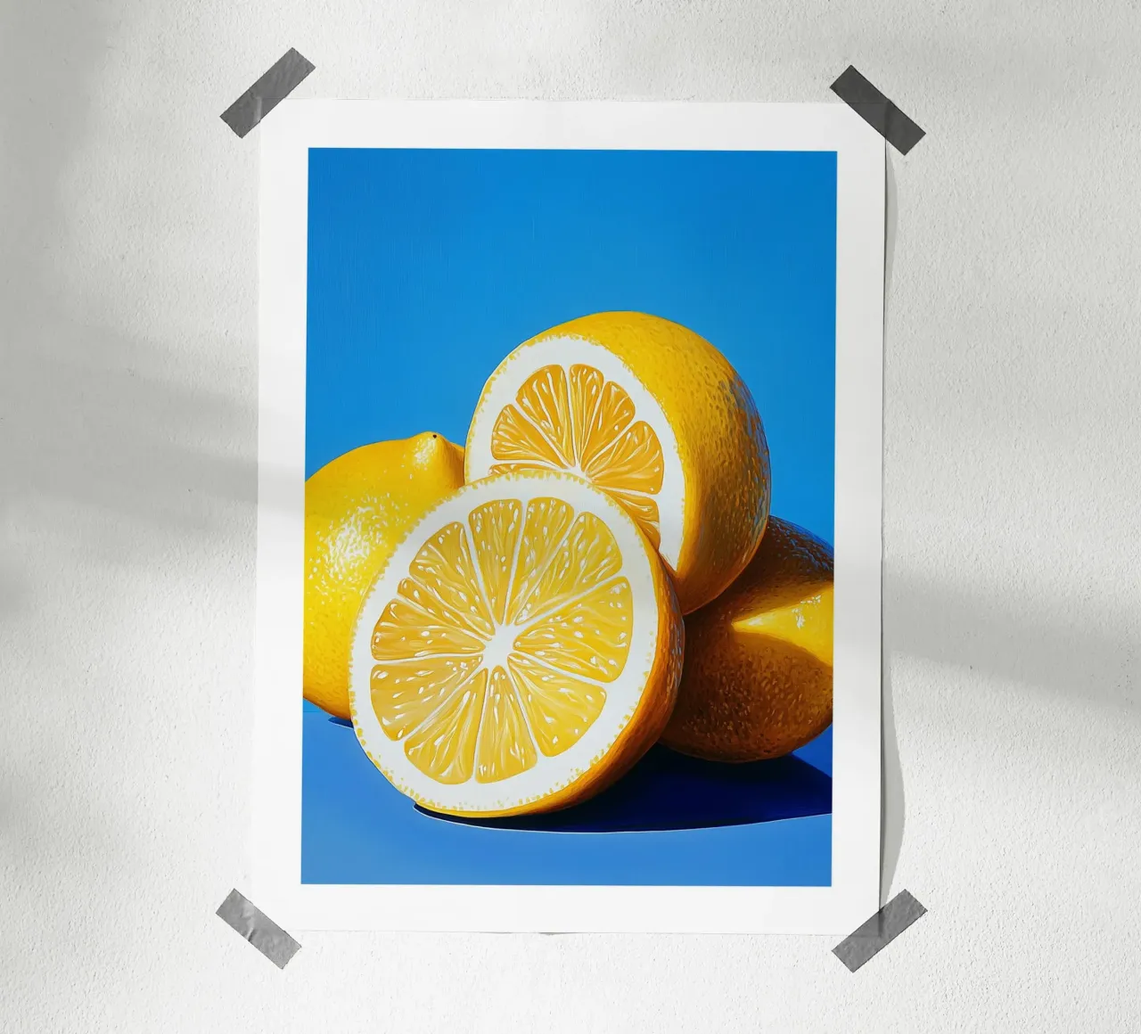 Limoni luminosi su sfondo blu poster da Spice & Style