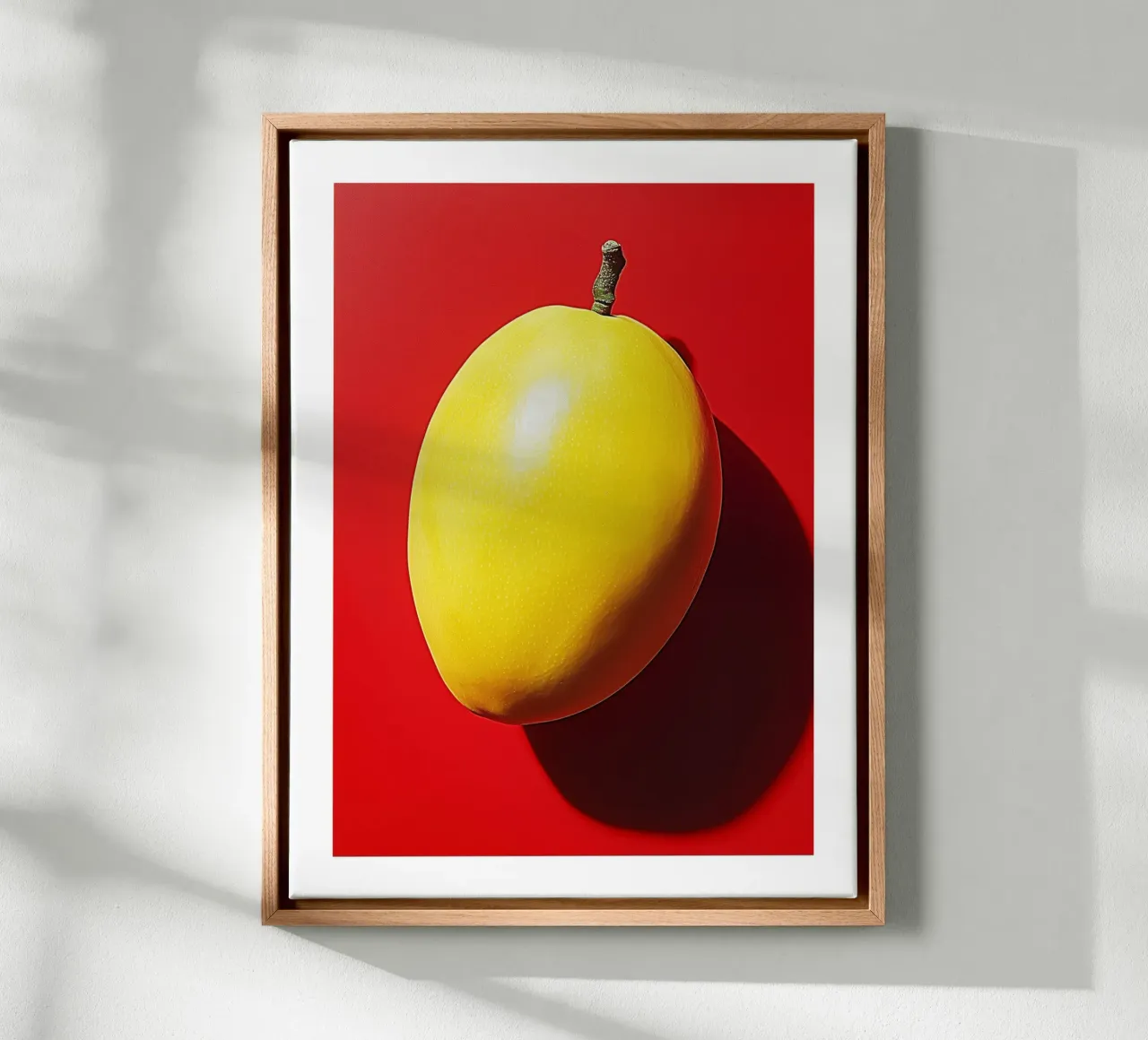 Bright mango on a red background canvas by Spice & Style