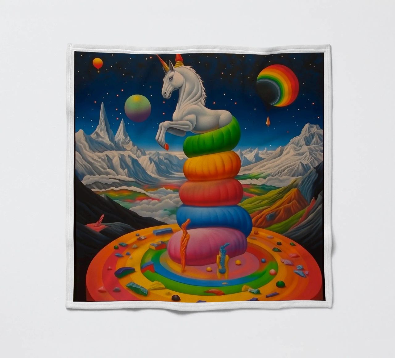 Unicorno in un mondo colorato coperta in pile da Motivate-Today