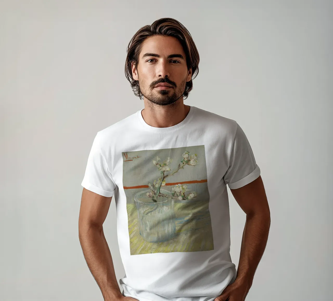 Vincent van Gogh - Rametto di mandorlo fiorito in un bicchiere t-shirt da Timeless Artworks