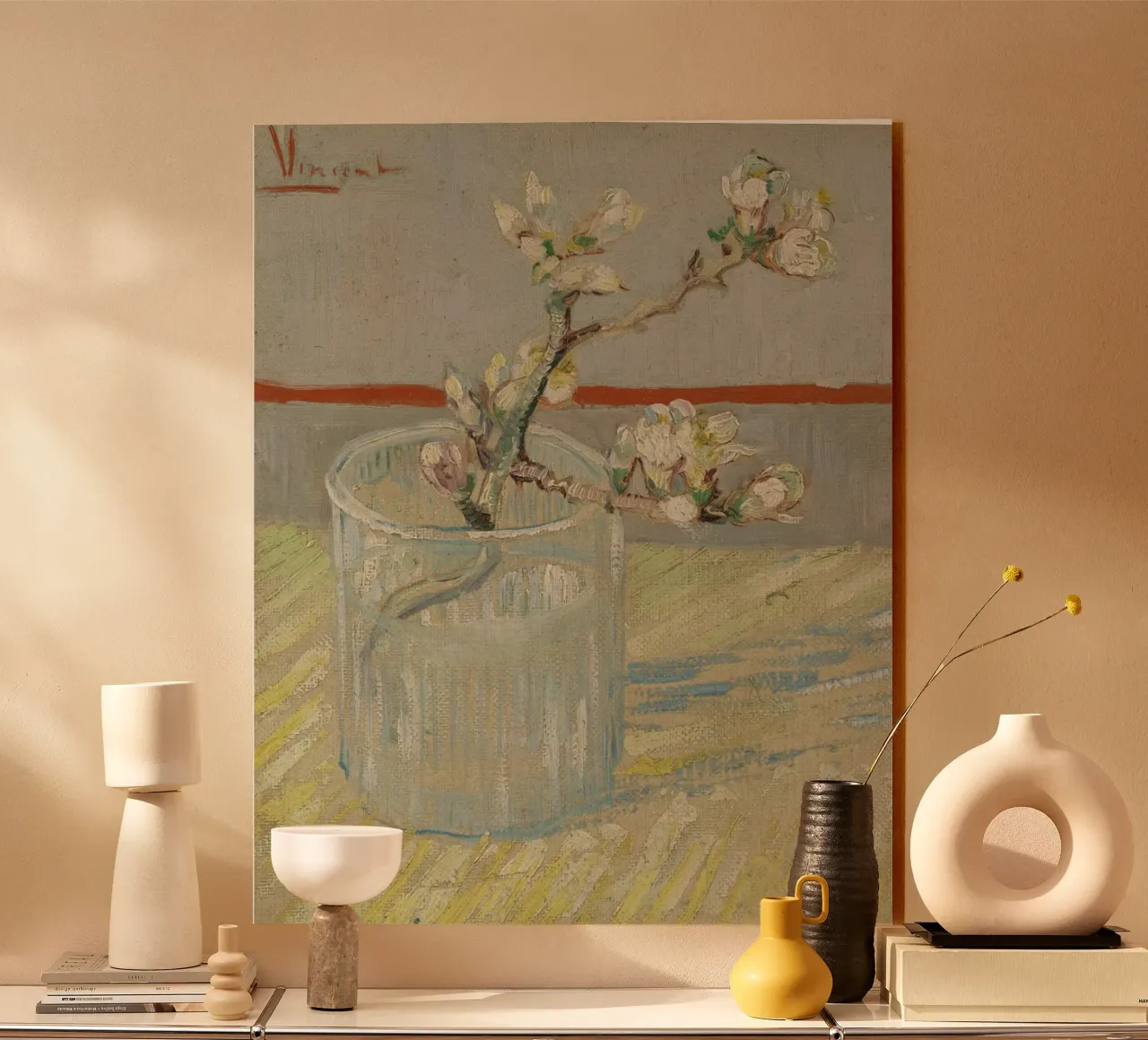 Vincent van Gogh - Rametto di mandorlo fiorito in un bicchiere plexiglass da Timeless Artworks