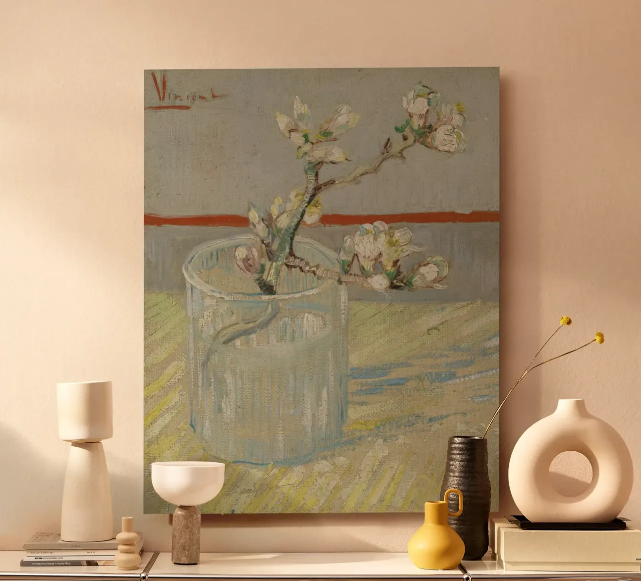 Vincent van Gogh - Rametto di mandorlo fiorito in un bicchiere alluminio dibond da Timeless Artworks