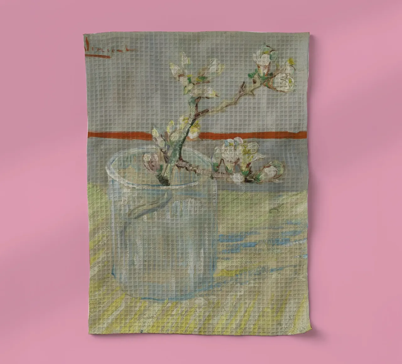Vincent van Gogh - Rametto di mandorlo fiorito in un bicchiere canovaccio da cucina da Timeless Artworks