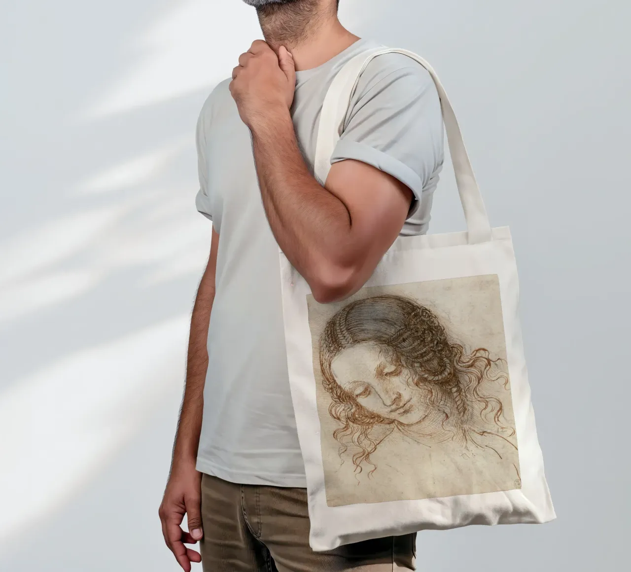 Leonardo da Vinci - Head of Leda borsa in juta da Timeless Artworks