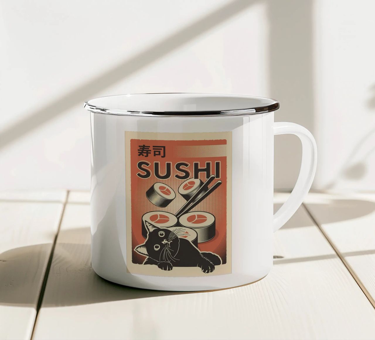 Sushi Cat tazza in smalto da Monique A Hooper