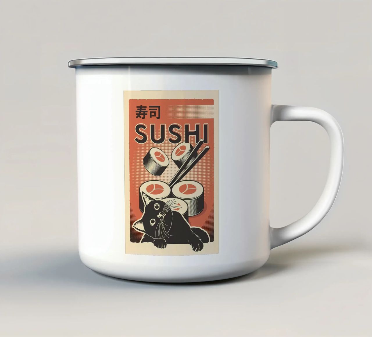 Sushi Cat tazza in smalto da Monique A Hooper