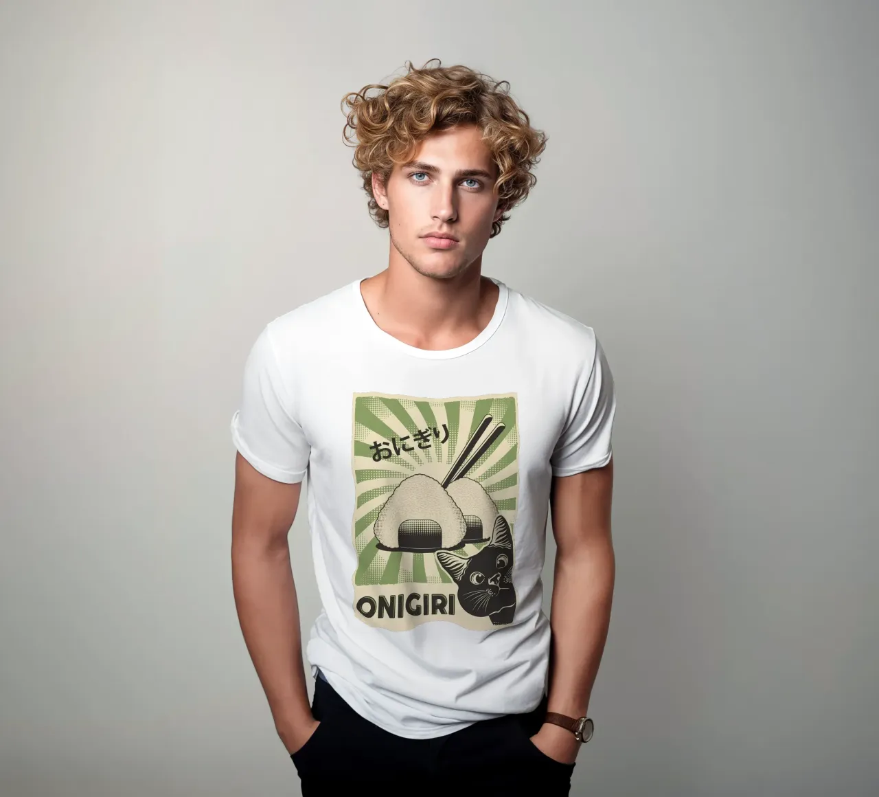 Gatto nero Onigiri t-shirt da Monique A Hooper