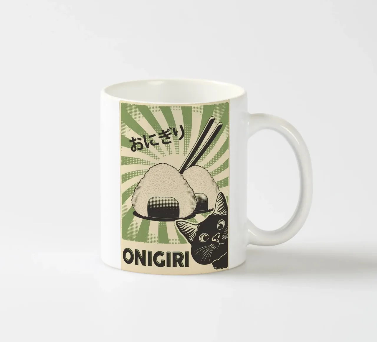 Gatto nero Onigiri tazza in ceramica da Monique A Hooper