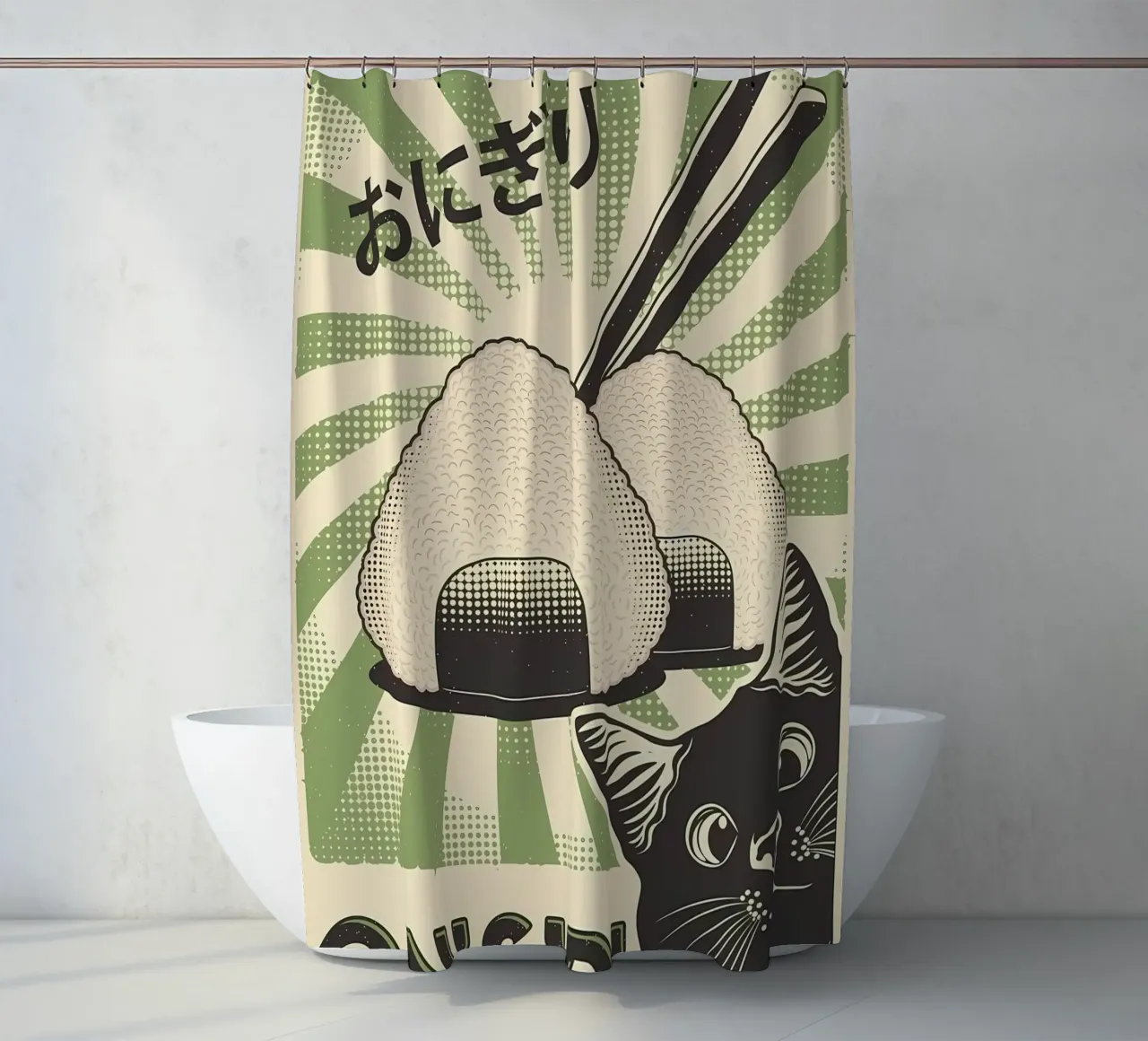 Onigiri Chat noir rideau de douche de Monique A Hooper