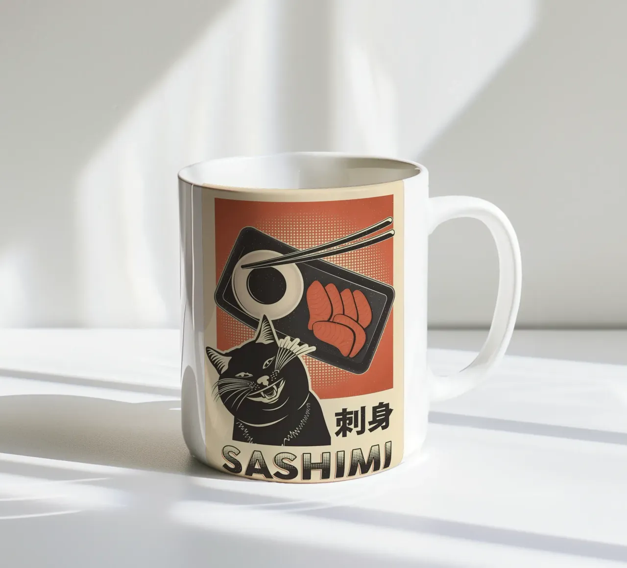 Sashimi Black Cat tazza in ceramica da Monique A Hooper