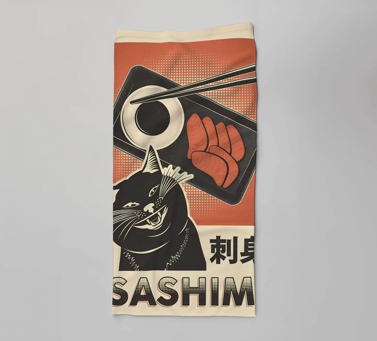 Sashimi zwarte kat badhanddoek van Monique A Hooper