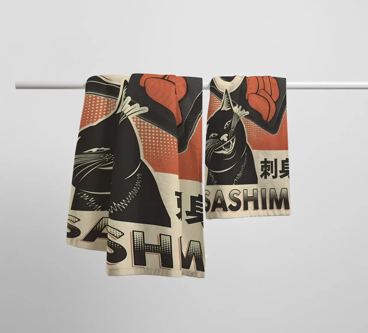 Sashimi zwarte kat badhanddoek van Monique A Hooper