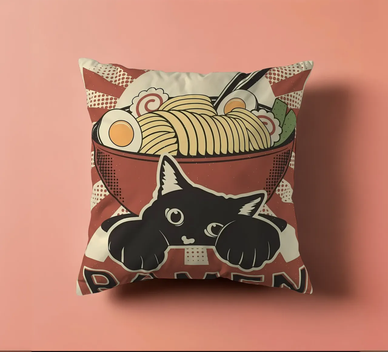Gatto e ramen giapponese cuscino da Monique A Hooper
