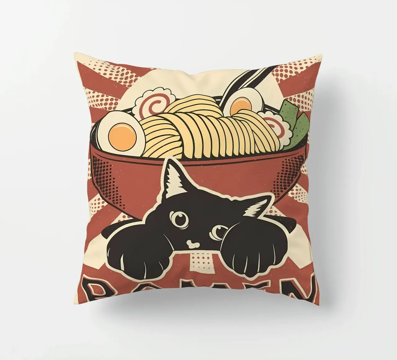 Gatto e ramen giapponese cuscino da Monique A Hooper