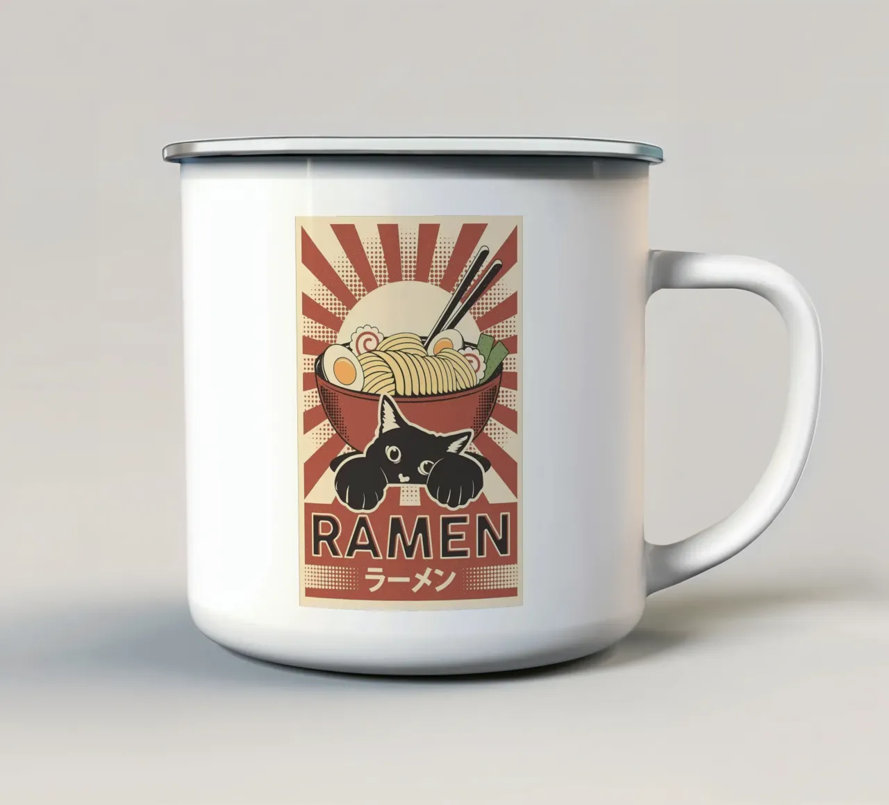 Gatto e ramen giapponese tazza in smalto da Monique A Hooper