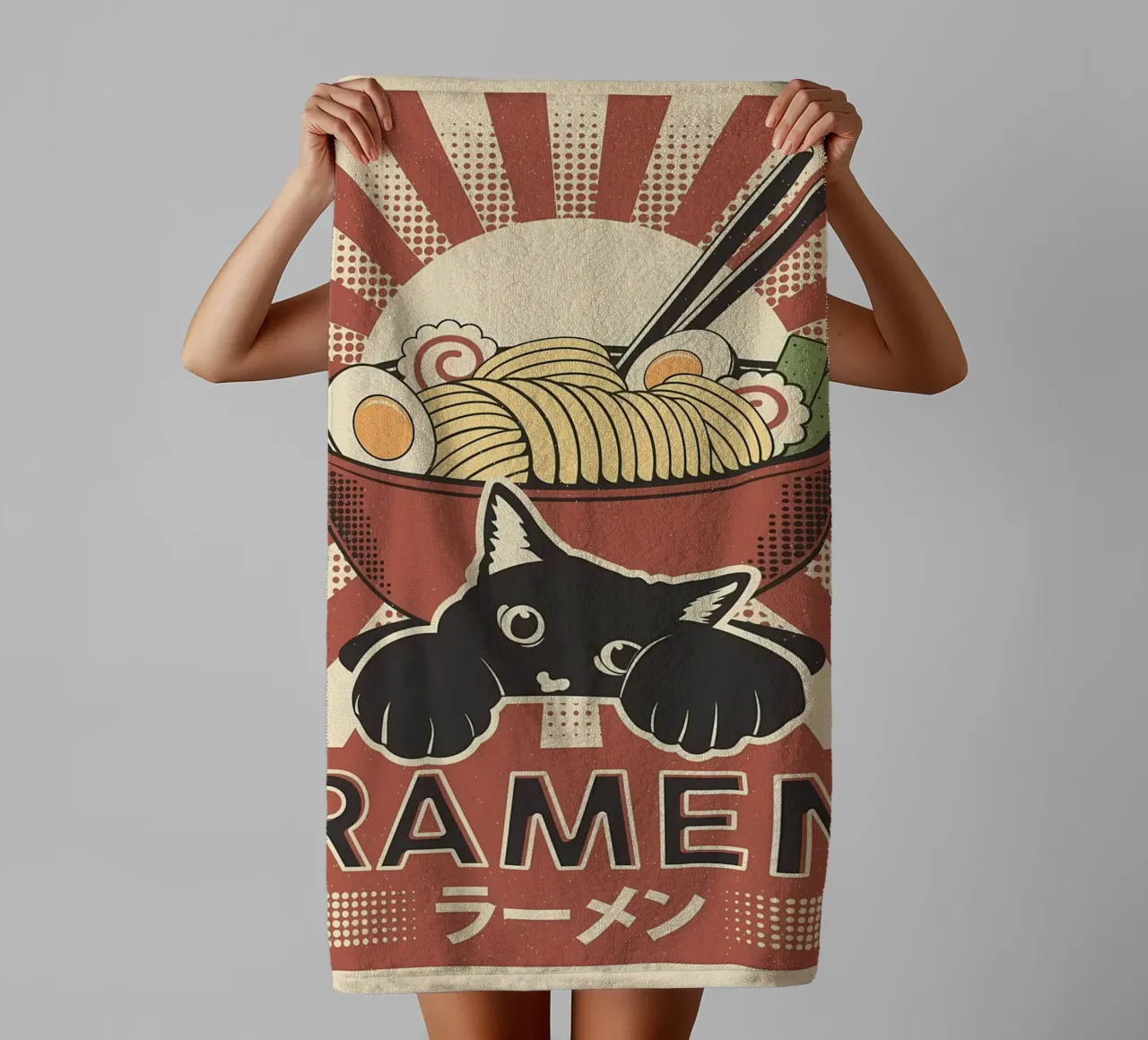 Gatto e ramen giapponese asciugamano da bagno da Monique A Hooper