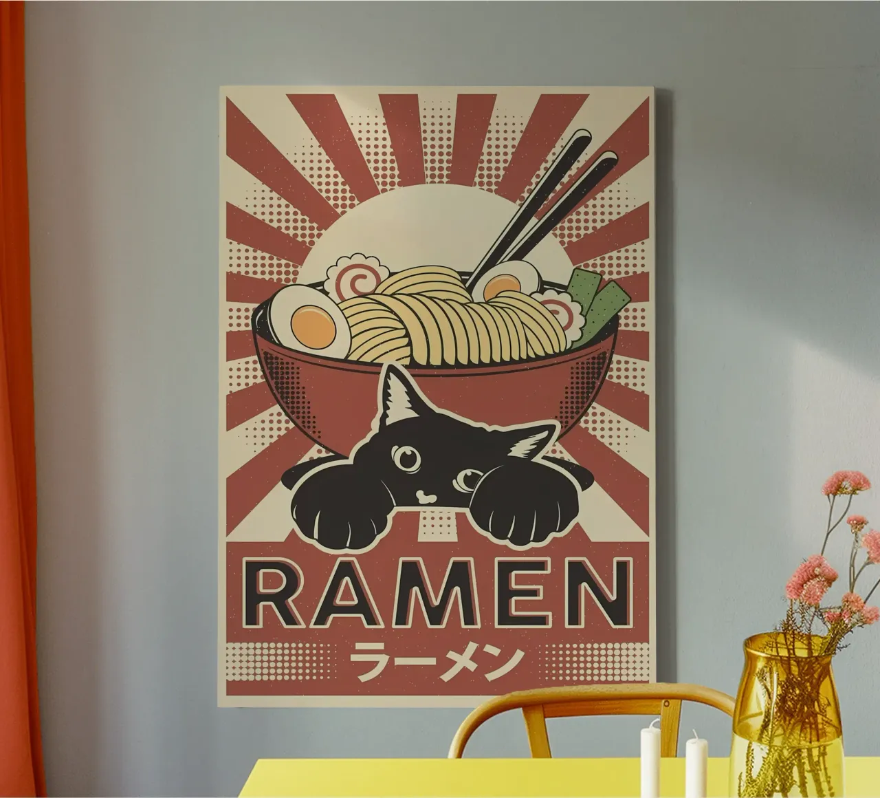 Gatto e ramen giapponese tela con Cornice a cassetta da Monique A Hooper