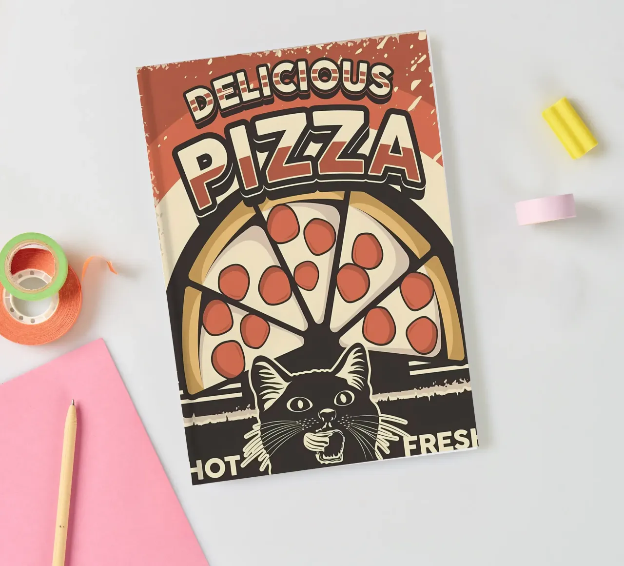 Delicious Pizza and cat notebook by Monique A Hooper
