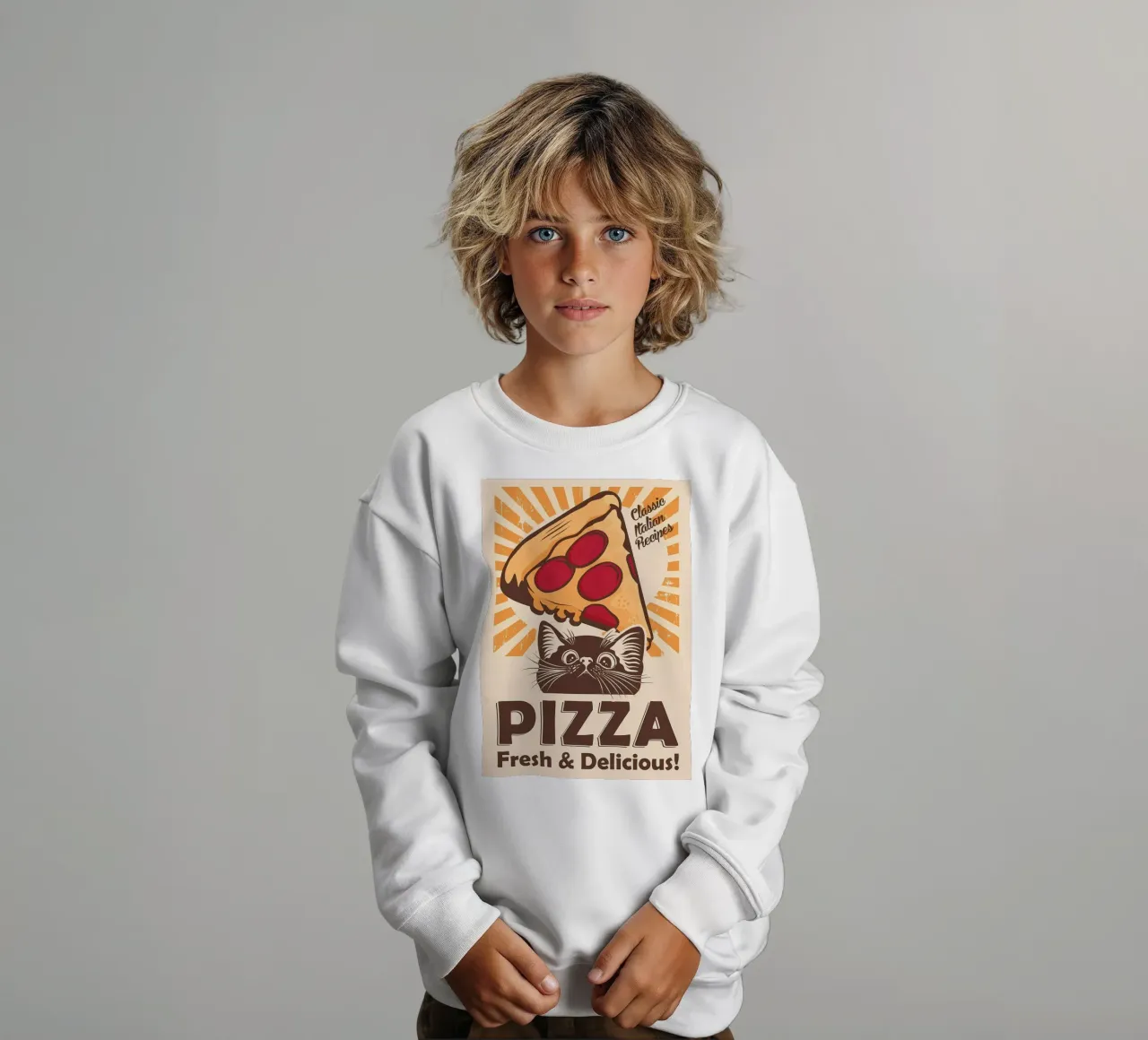 Gatto nero e pizza felpa bambino da Monique A Hooper