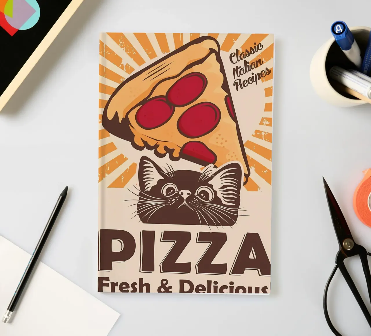 Black cat and pizza notebook by Monique A Hooper