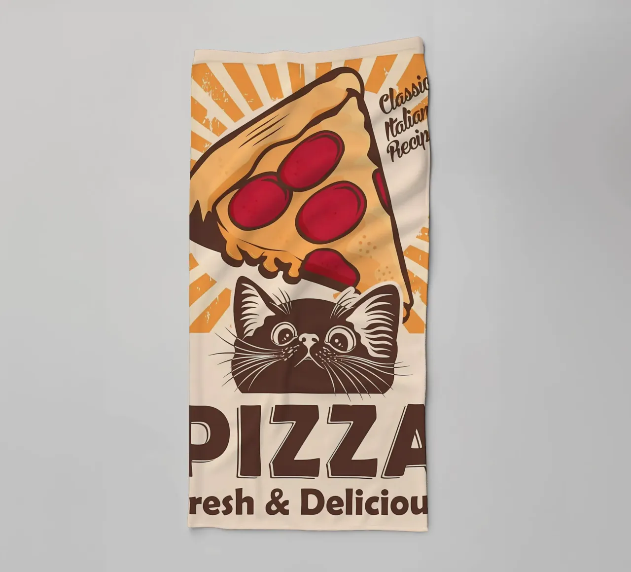 Gatto nero e pizza asciugamano da bagno da Monique A Hooper