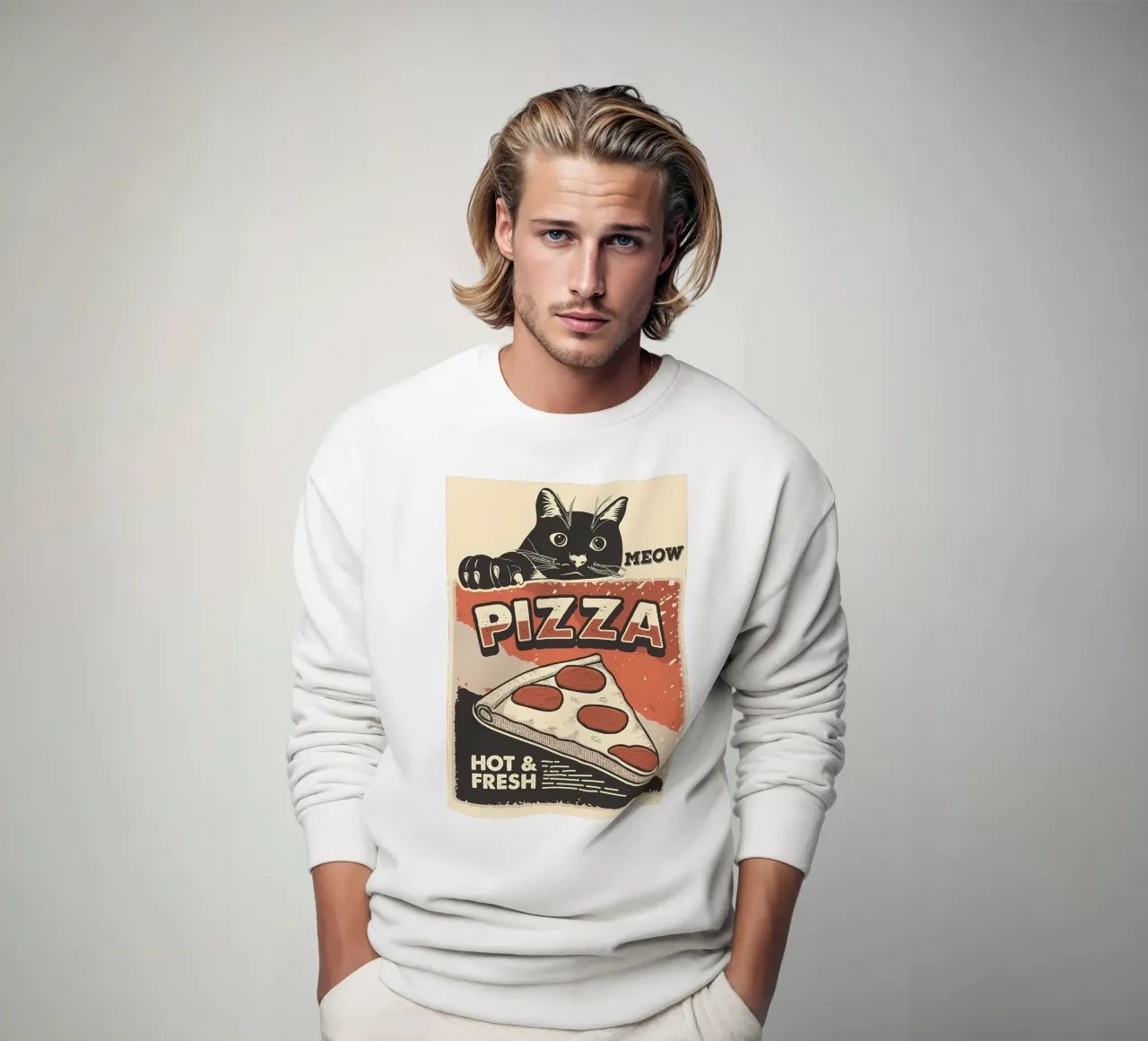 Meow Cat e la pizza felpa da Monique A Hooper