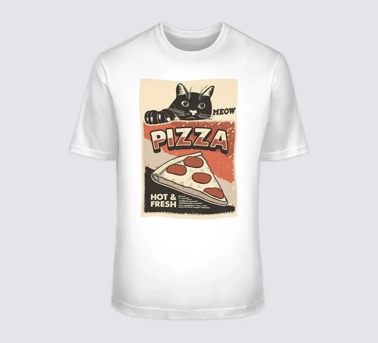 Meow Cat e la pizza t-shirt da Monique A Hooper
