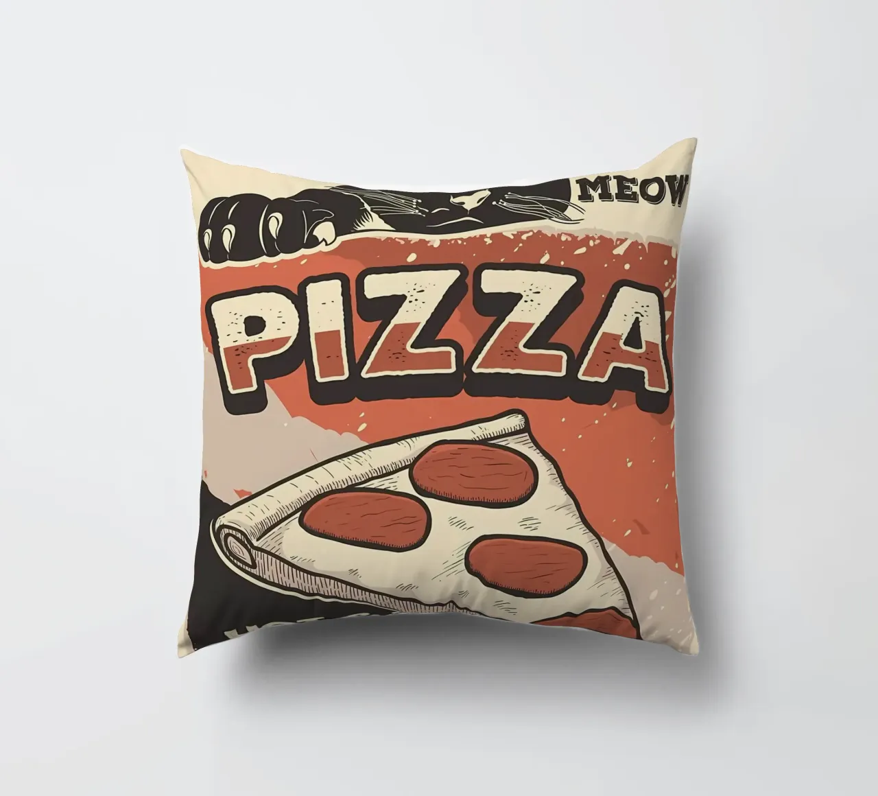 Meow Cat e la pizza cuscino da Monique A Hooper