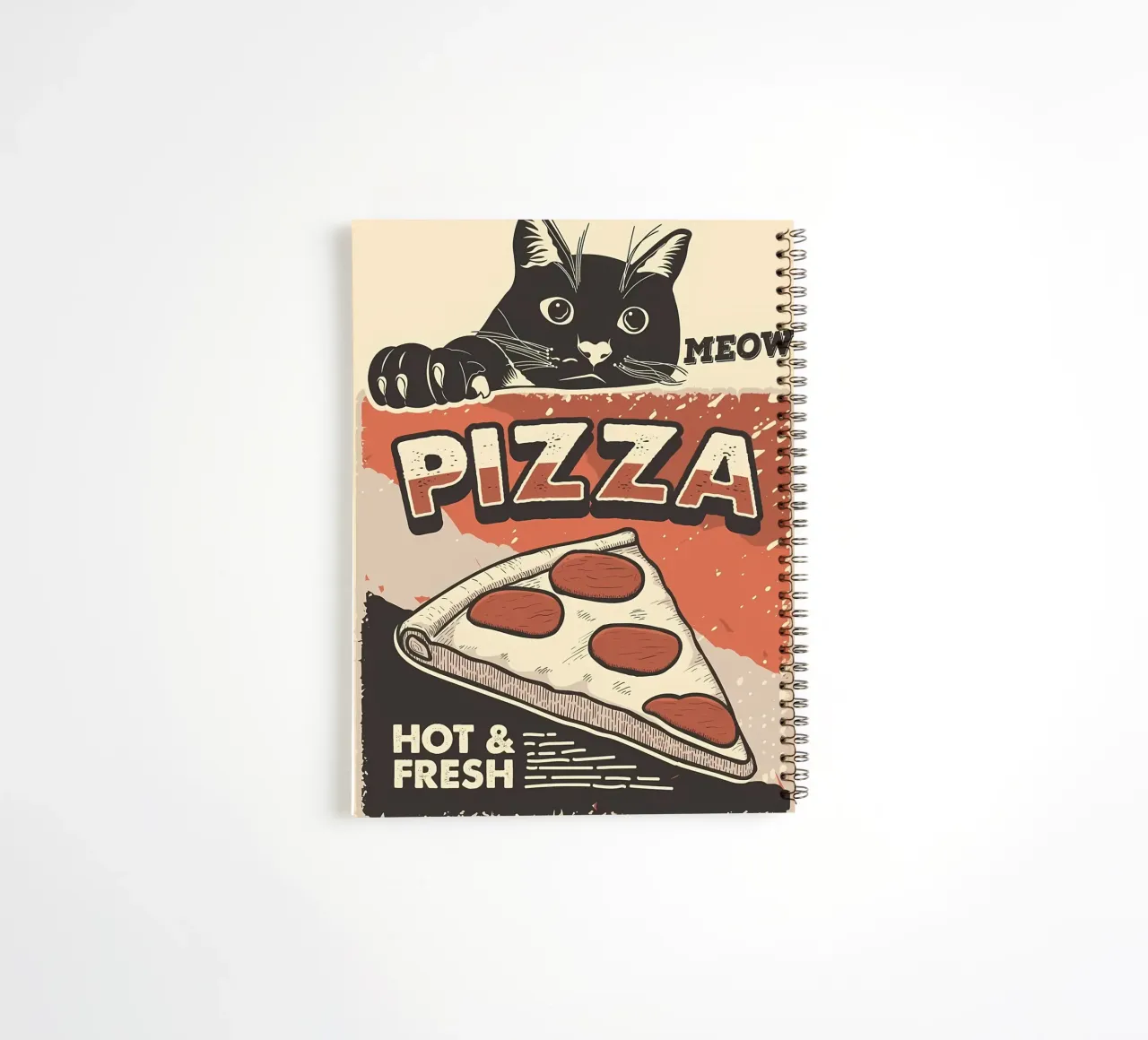 Meow Cat and pizza spiral notebook by Monique A Hooper
