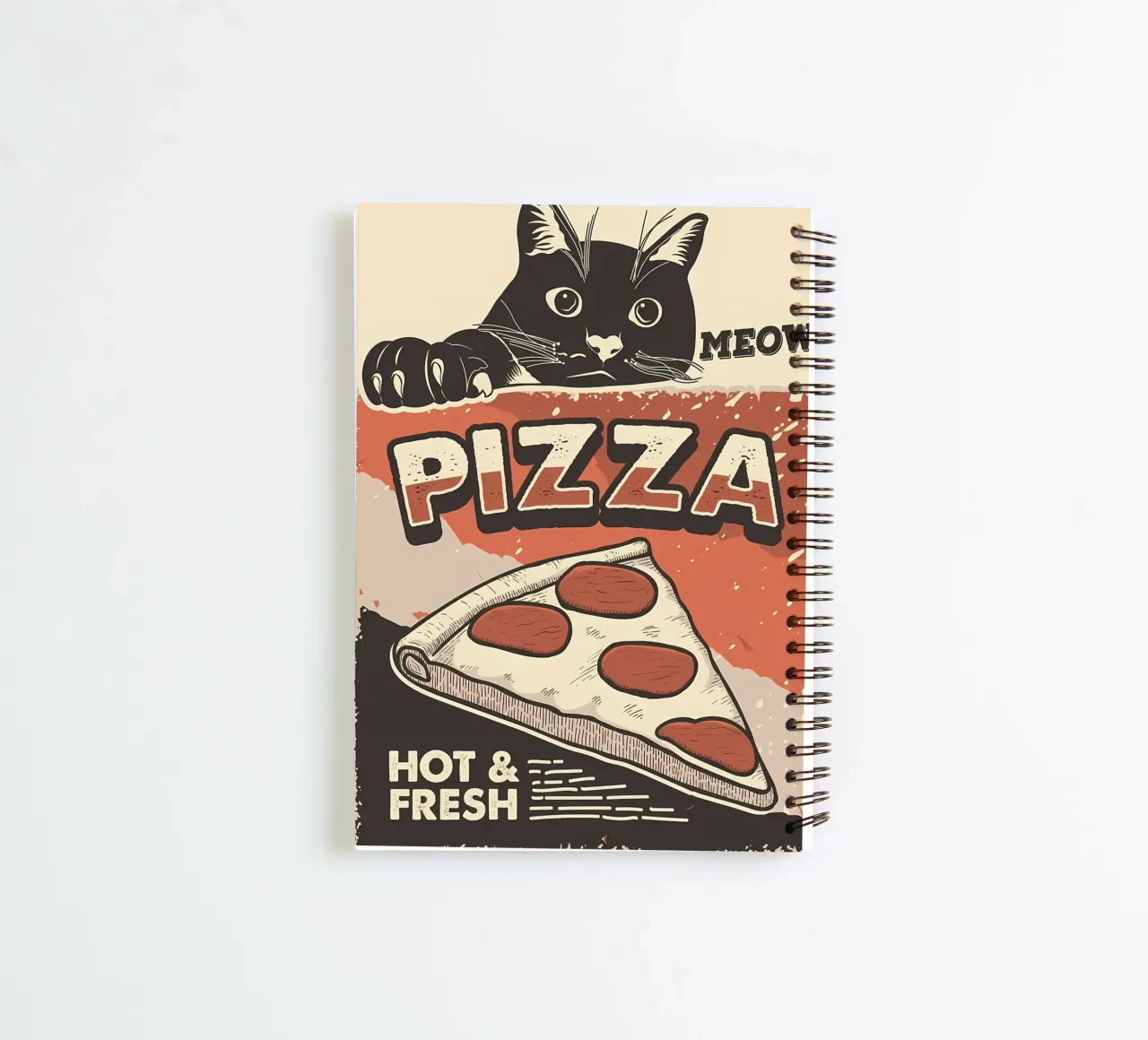 Meow Cat and pizza spiral notebook by Monique A Hooper