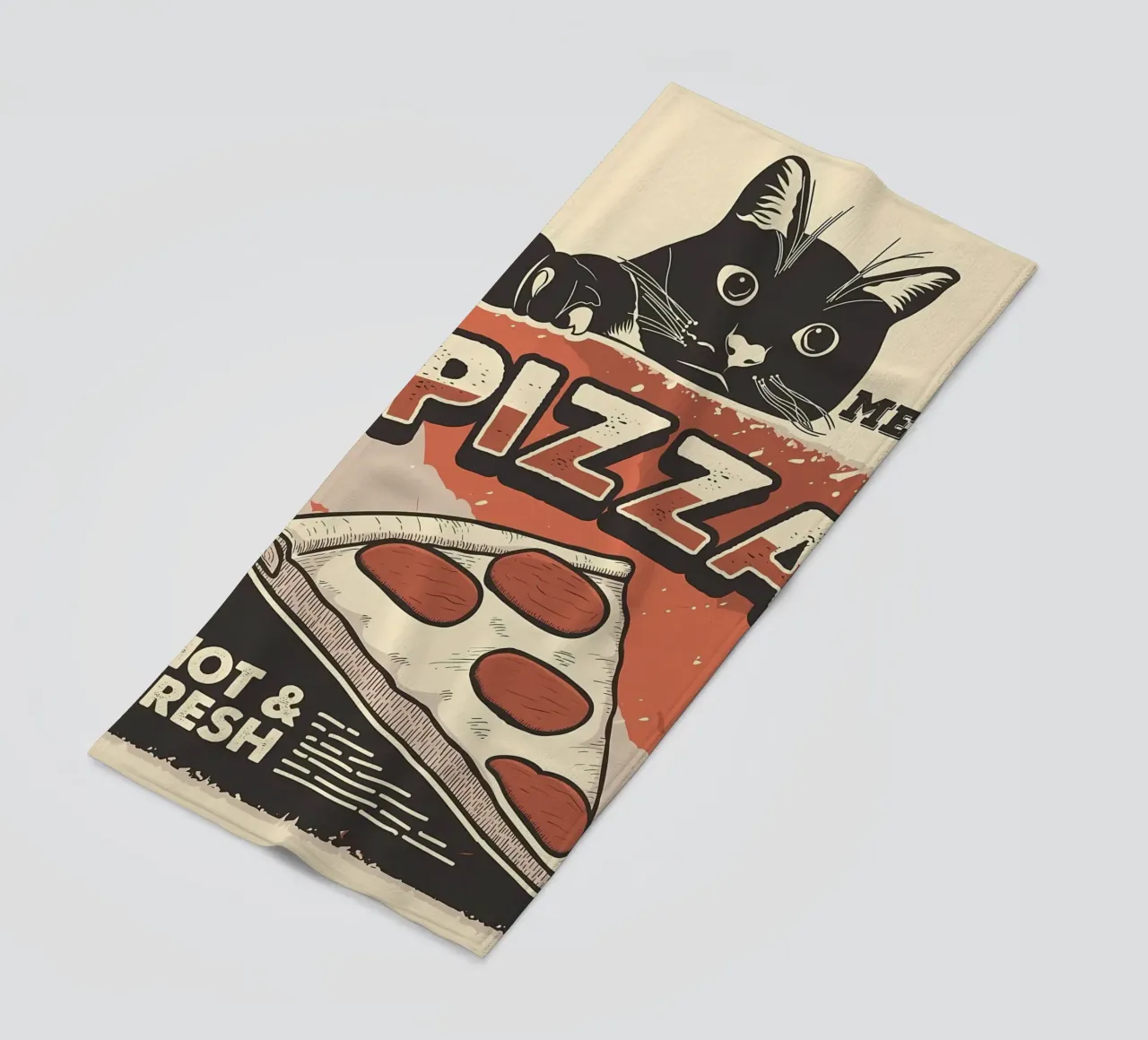 Meow Cat e la pizza telo mare da Monique A Hooper